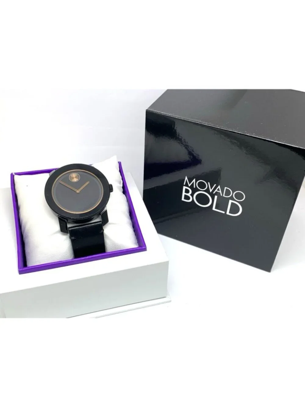 Movado Men's Watch 3600297 Bold Swiss Quartz Black Dial Leather Strap 42mm